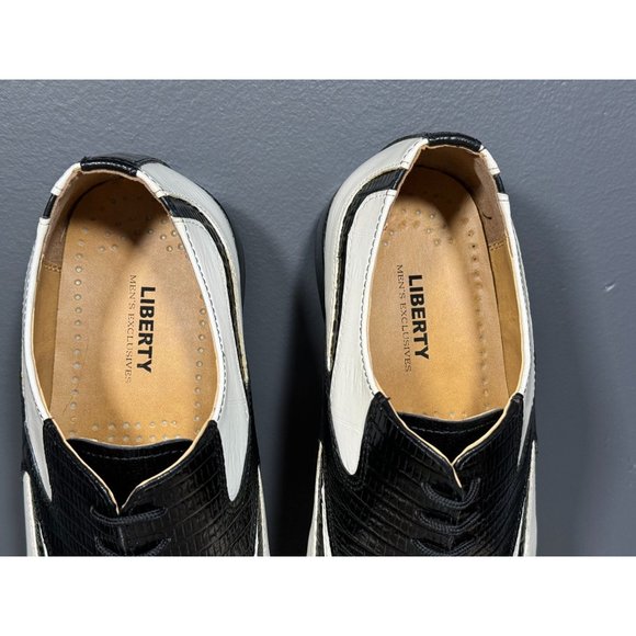 MEN'S WINTER WHITE + BLACK RETRO FASHION CROCO LOOK DRESS SHOES SIZE 8.5 - Picture 6 of 10